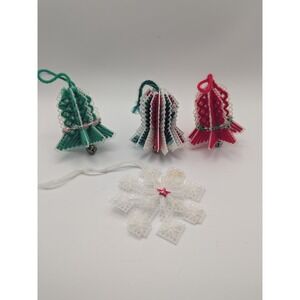 Vtg Plastic Canvas Handmade Christmas Bells Snowflake‎ Ornaments Holiday Decor